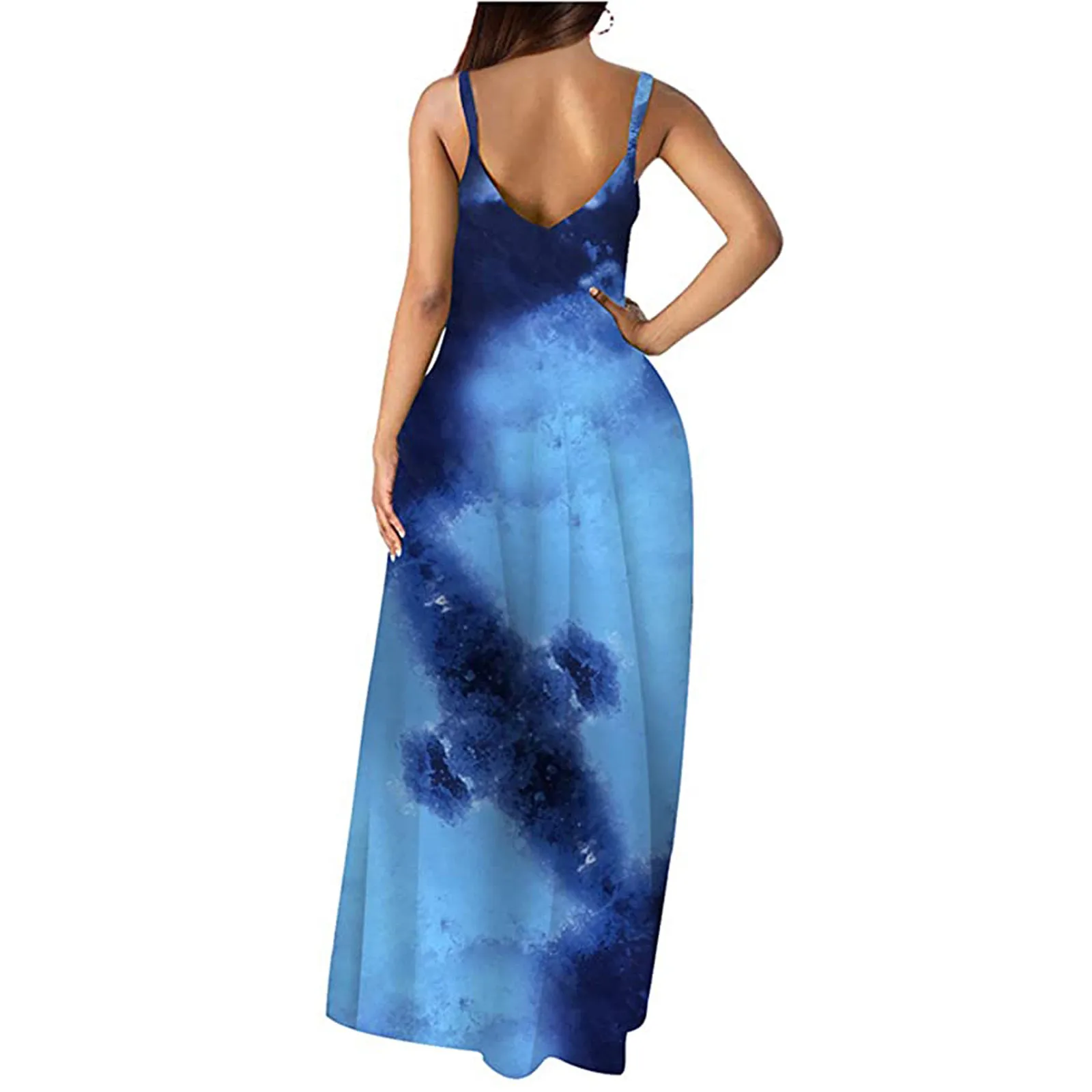 

Summer dress 2021 Fashion Women Plus Size Tie-dye V-Neck Pockets Sleeveless Vest Long Dress sundresses clothes for women