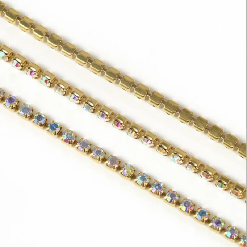 10yards/roll Crystal Rhinestones Close Chain Clear Trim Silver Base Copper Cup Rhinestone Apparel Sewing Style Accessories | Дом и сад