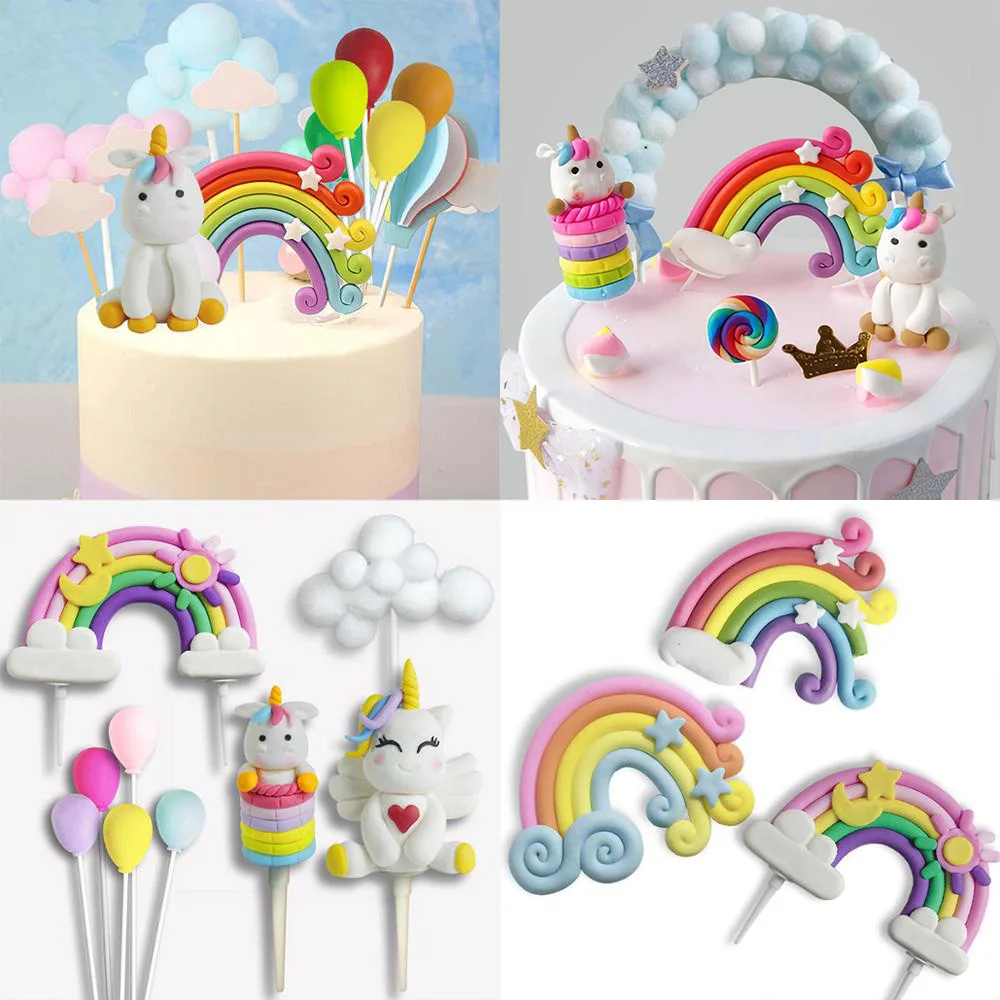 

Rainbow Cake Topper Unicorn Cloud Egg Balloon Cake Flags Decor Kids Birthday Party Cupcake Topper Wedding Unicorn Party Supplies