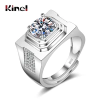 kinel 2020 fashion men big ring fashion sliver plated full cz zircon engagement rings adjustable size wedding band paty jewelry