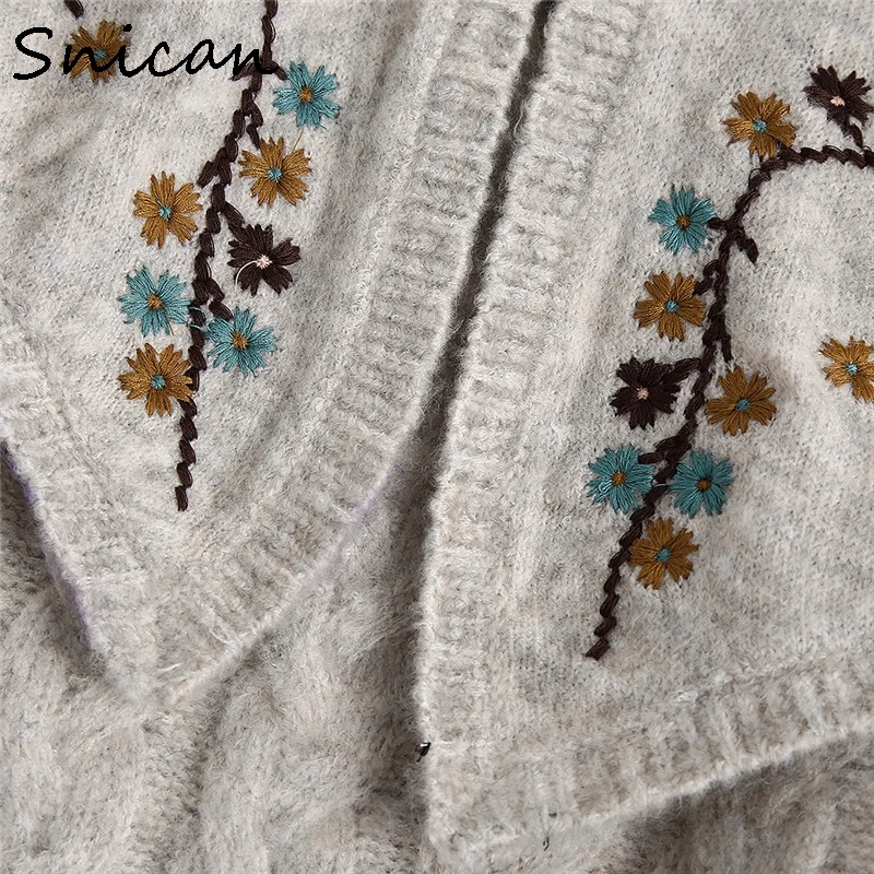 

Solid Cable Knitted Twist Sweater Spring Women Long Sleeve Floral Embroidery Perter Pan Turn Down Collar Jumper Mujer Pullover