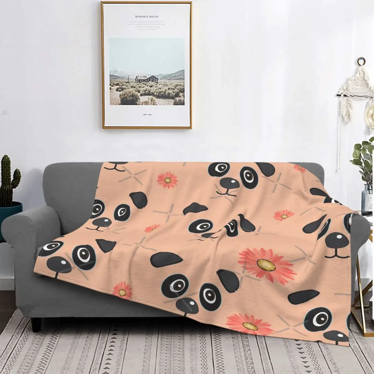 

Manta a cuadros con capucha para el hogar, ropa de cama con diseño de Panda 17, bonita y amigable con los animales, manta textil