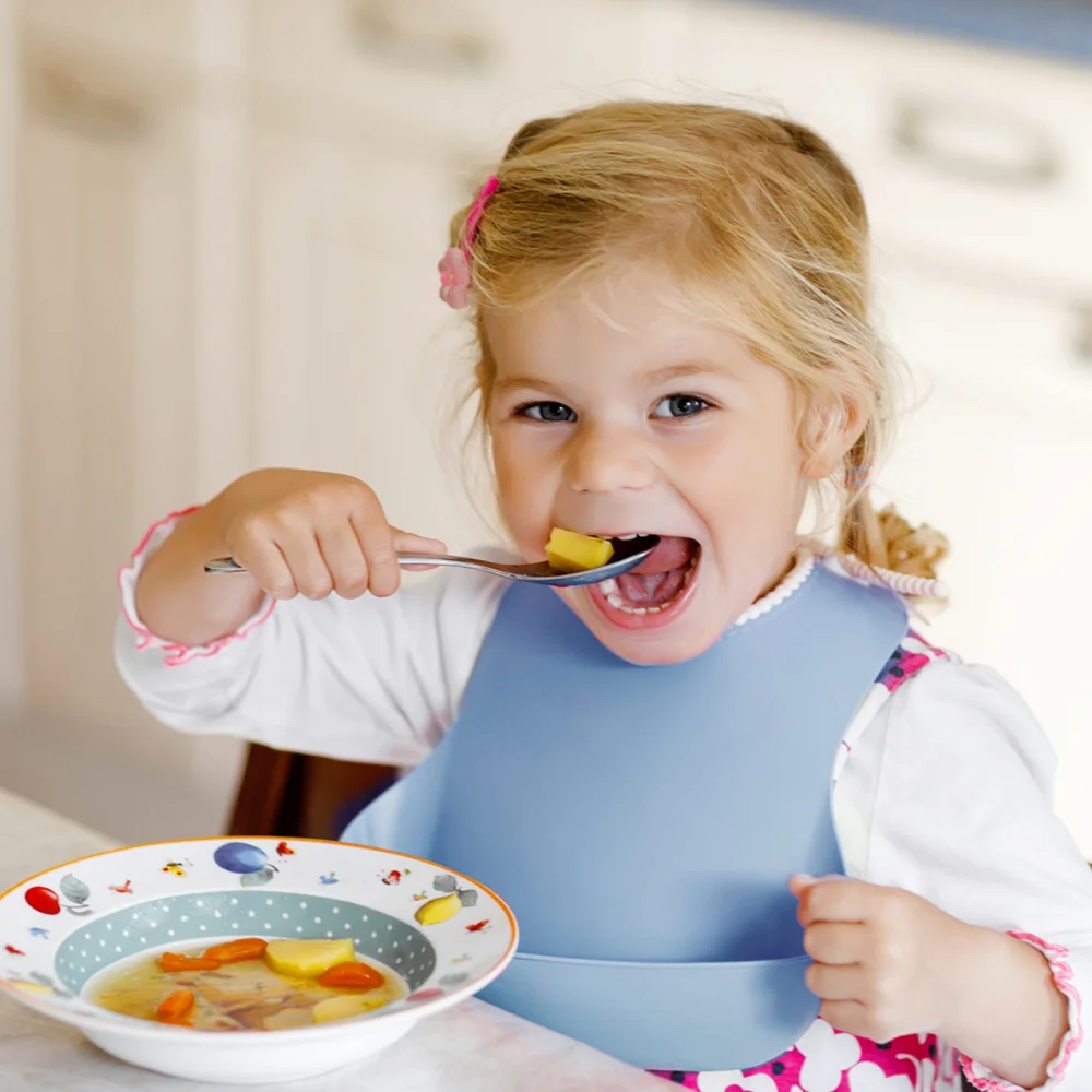 

3pcs/Set Silicone Baby Bib Baby Eating Apron Infant Feeding Bowl and Spoon