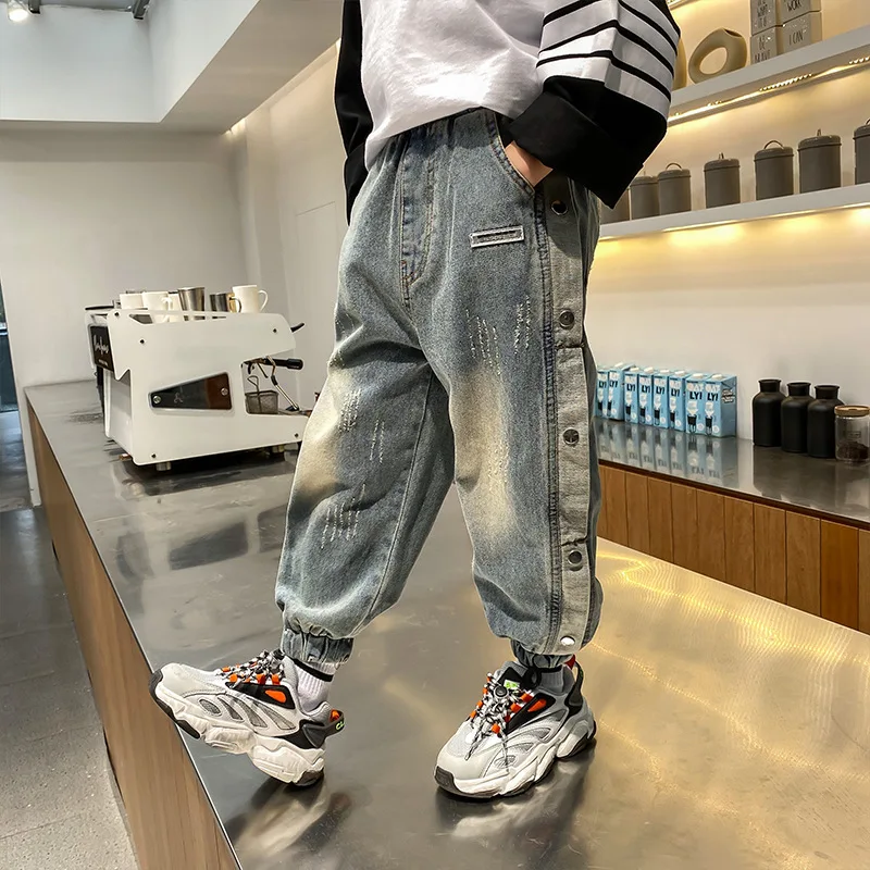 

New Arrival Ripped Jeans Pants for Kids Boys Casual Children Broken Hole Pants Spring Autumn 2021 Denim Trousers 4 8 12 Years