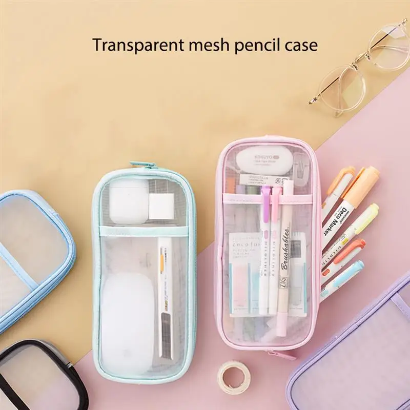 

Прозрачный сетчатый чехол для карандашей, школьный офисный чехол для карандашей, нейлоновый чехол для карандашей, школьные принадлежности,...