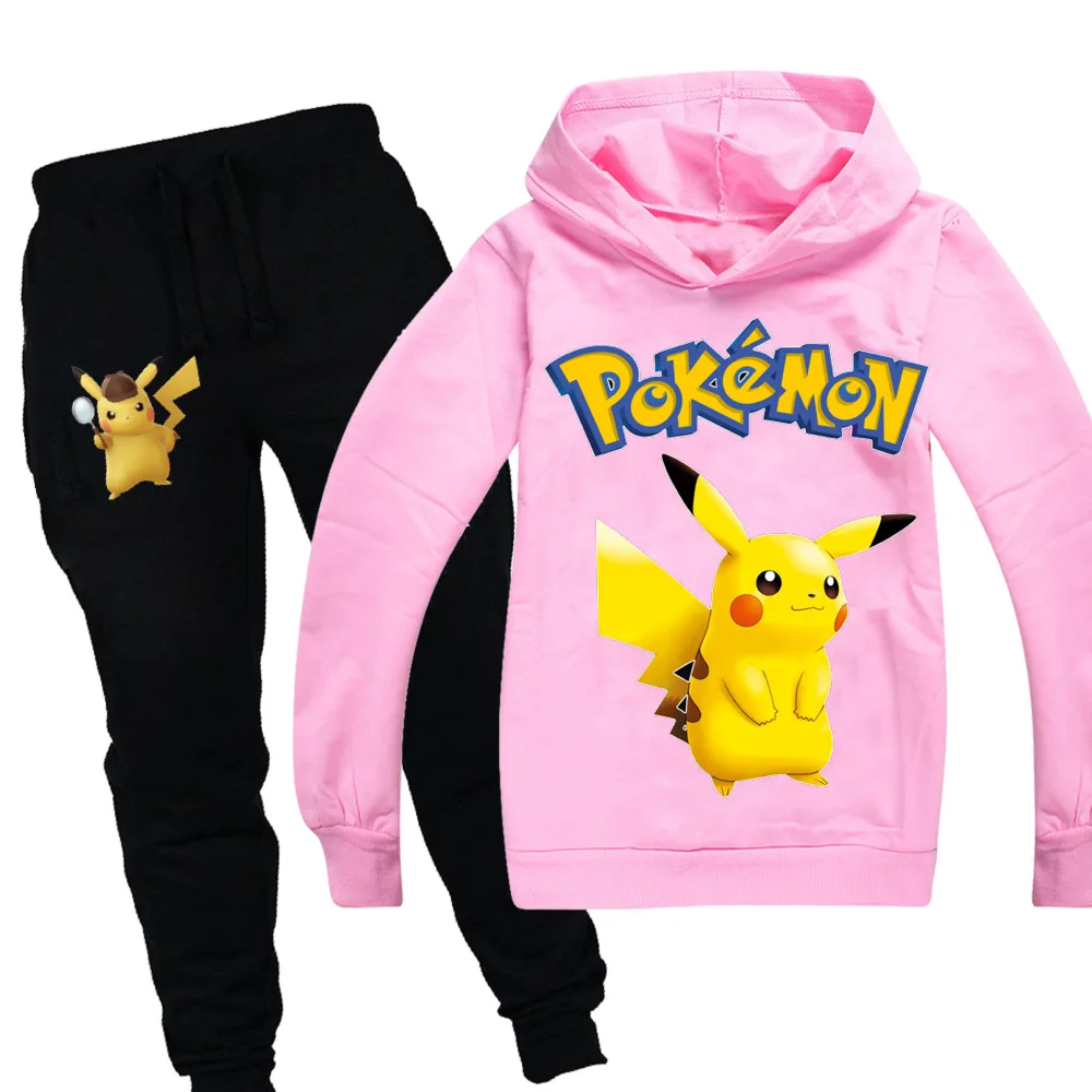 POKEMON GO Detective Pikachu/детская одежда для мальчиков и девочек осенний Свитшот комплект из 2 предметов, хлопковые спортивные толстовки с длинными рукавами и рисунком, Комплект футболок