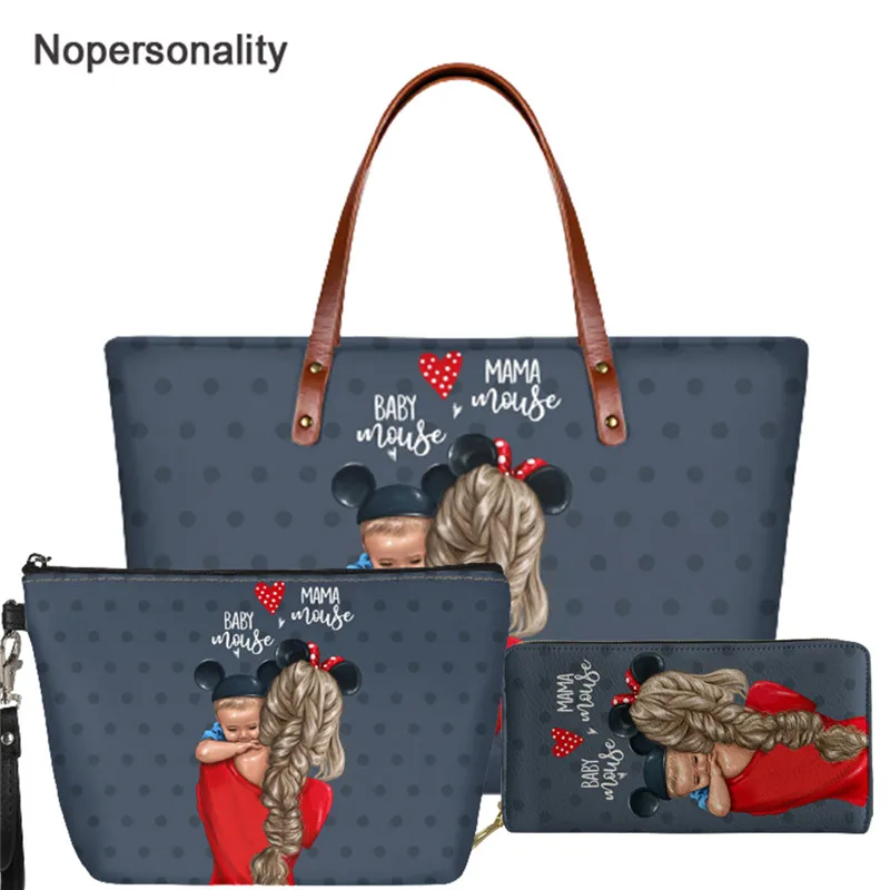 

Nopersonality Women Luxury Handbag Set Super Mom Printing Fashion Pu Makeup Bag Clutch Leather Purse Shoulder Bolsa High Quality