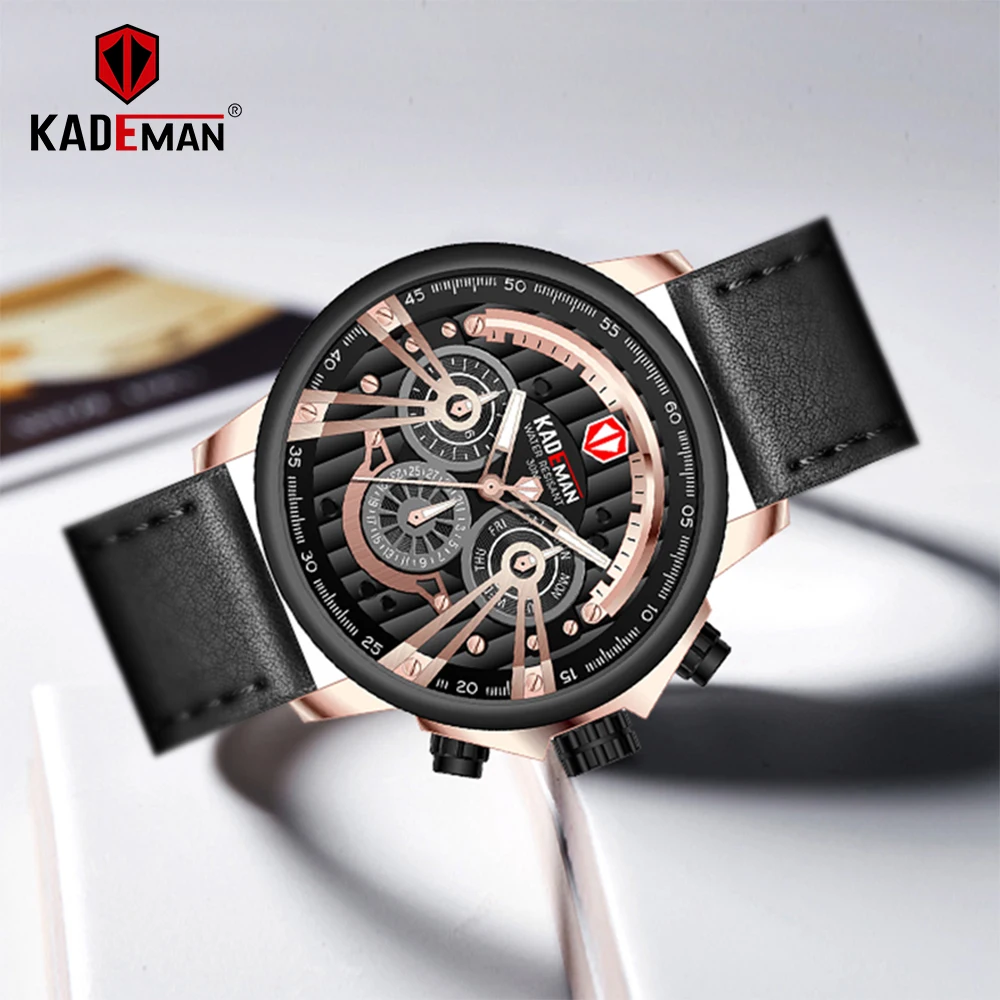 KADEMAN спортивные часы для мужчин Топ люксовый бренд кварцевые кожаный ремешок