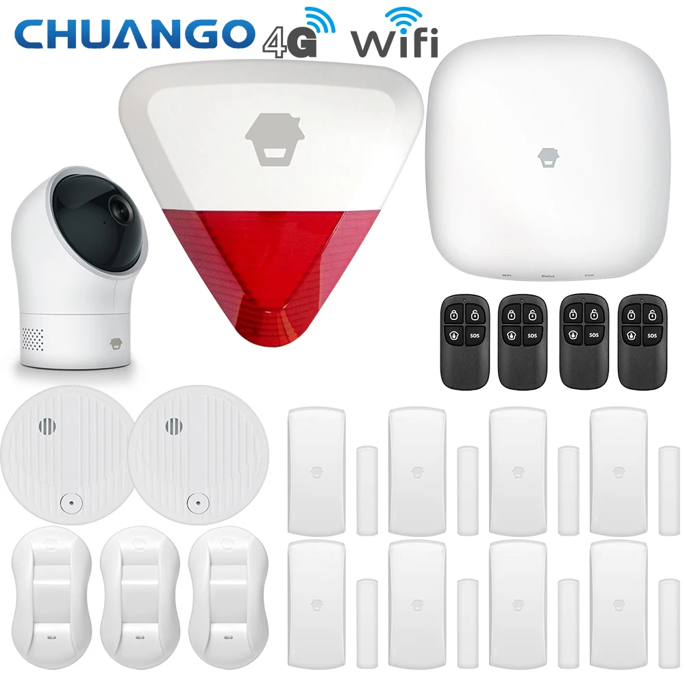 Высококлассная система охранной сигнализации Chuango 400 LTE с Wi Fi и 4G GSM детектором