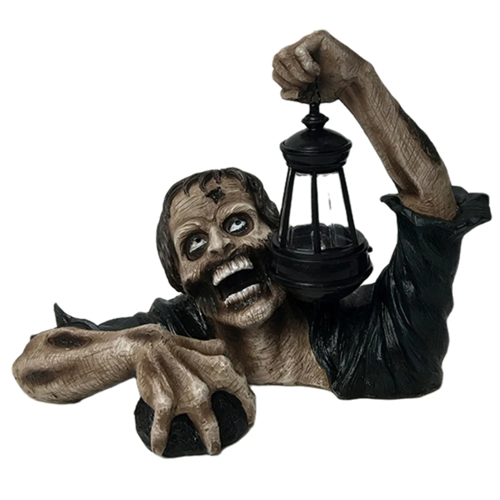 

Zombie Crawling out of Grave with LED Lantern Garden Decor Zombie Statues Horror Movie Sculpture Walking Dead Zombie Statue