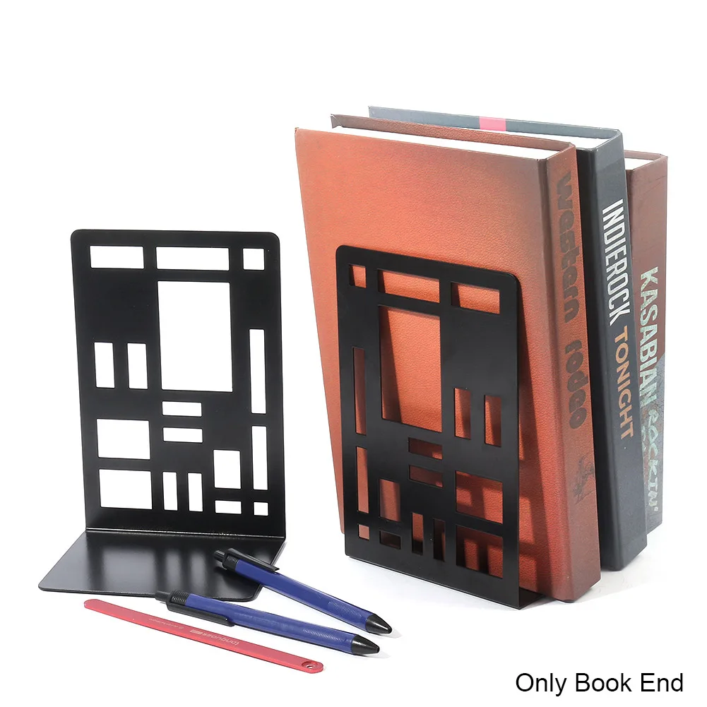 

1pair L Shape Book End Heavy Duty Library Abstract Art Desgin Desktop Organizer Home Office Metal Student Stationery Reading