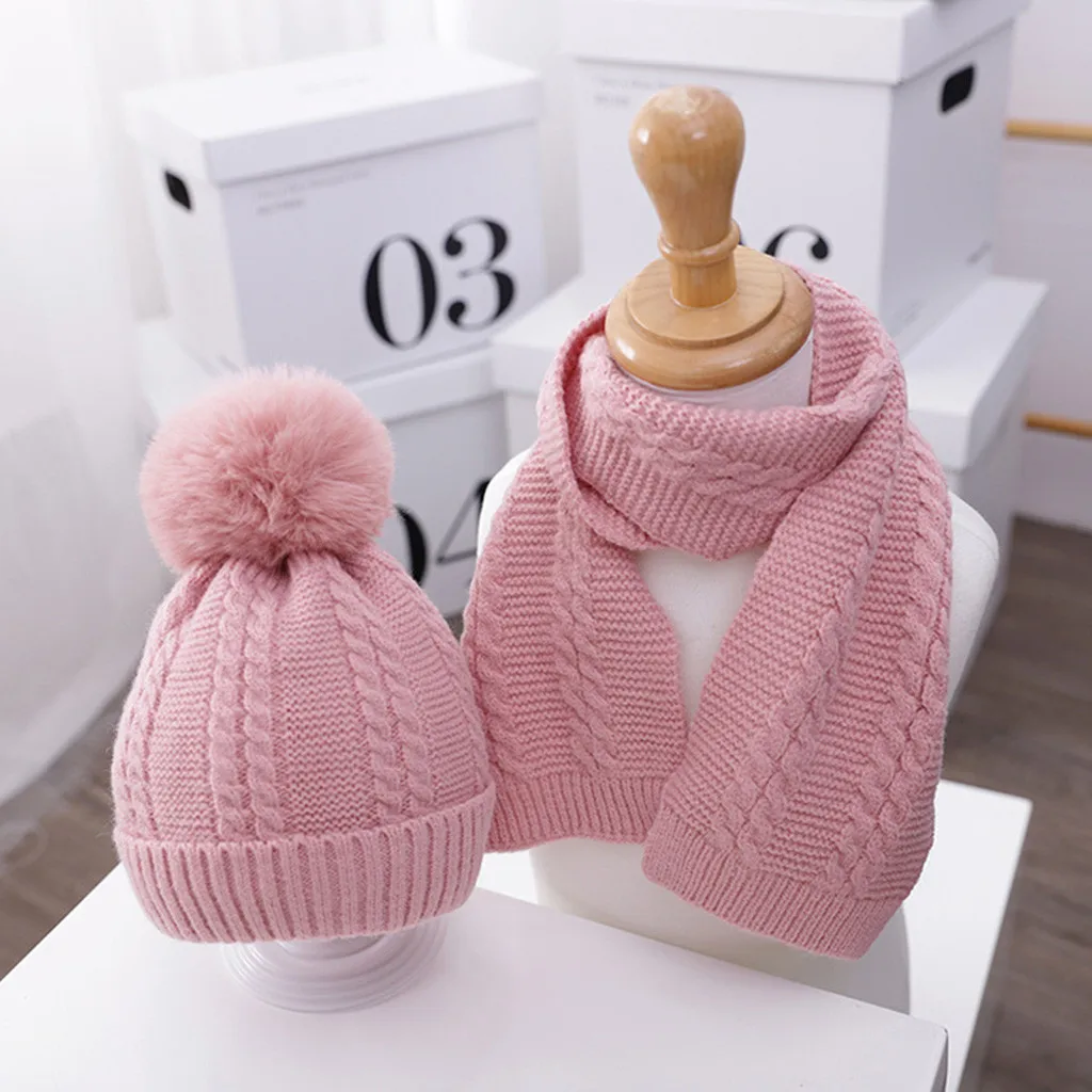 

Newborn Infant Baby Boys Girls Warm Knit Crochet Pompon Hat Beanie Cap+Scarf
