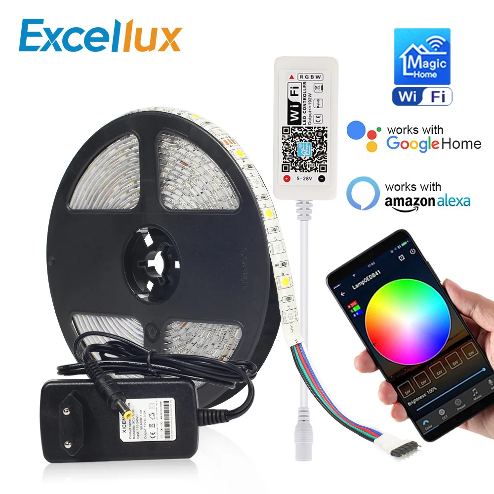 DC 12 В мини wifi RGB/RGBW/RGBWW Светодиодная лента 5050 Led гибкий светильник водонепроницаемый Magic Home APP Alexa Google/24Key IR RGB полоса