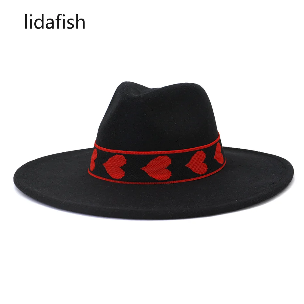 

lidafish NEW Wool Fedora Hat For Women Men 9.5CM Wide Brim Felt Jazz Hat Winter Church Godfather Sombrero Caps