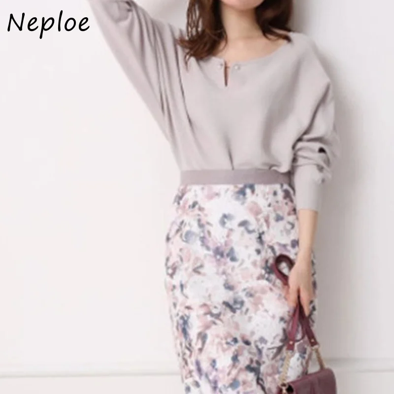 

Neck O Neploe Pullover Long Sleeve Knit Sweater Women Loose Causal Solid Pull Femme Spring 2021 New All Match Sueter Mujer