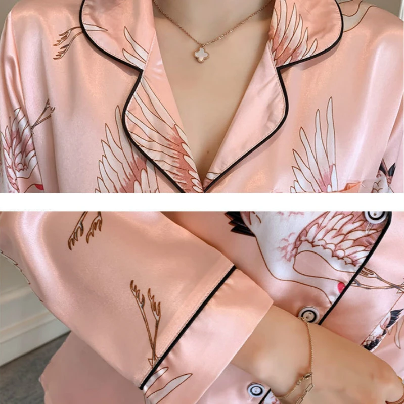 Пижамный комплект Женский из искусственного шелка с отложным воротником и