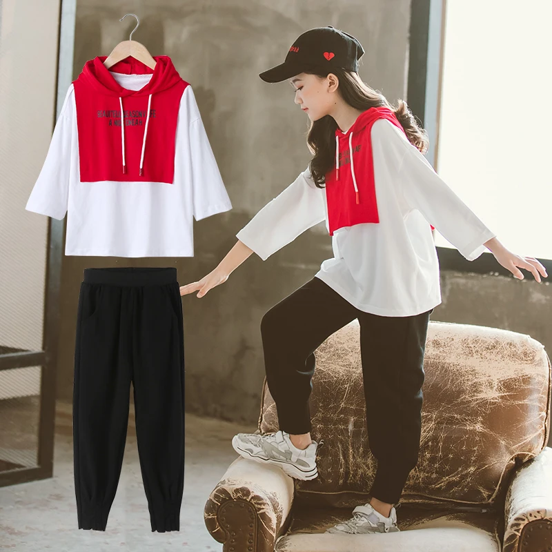 

Splicing Spring Summer Children's Clothes Baby Girls Sweatshirts+ Pants 2pcs/Set Kids Costume Teenage Clothing High Quality