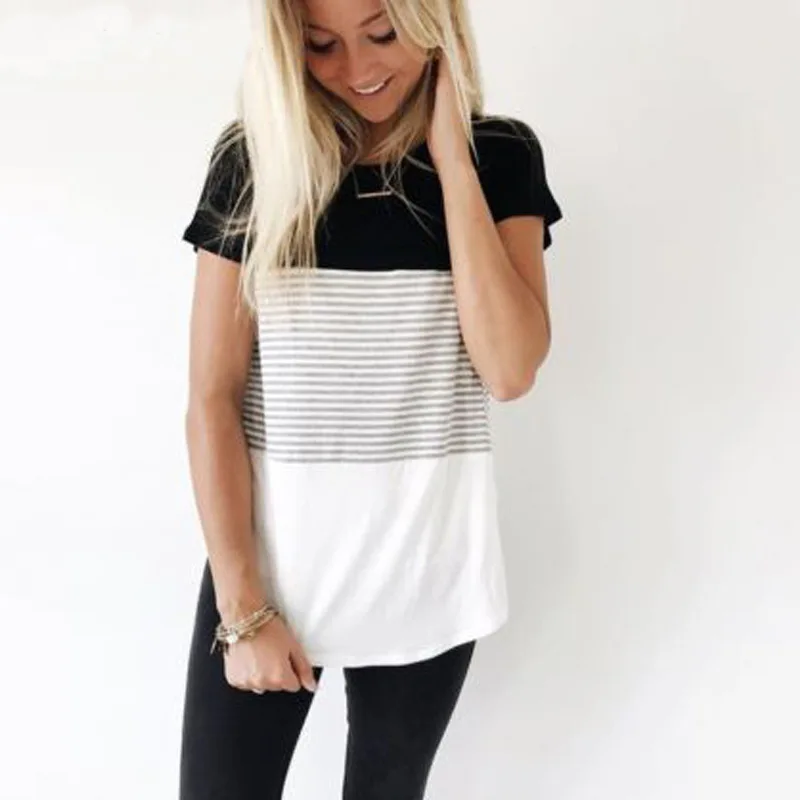 Женская футболка в полоску с круглым вырезом и коротким рукавом | одежда