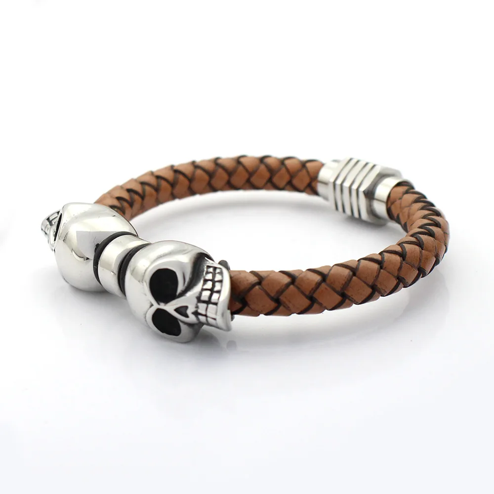 8 мм браслет из натуральной плетеной кожи никогда не выцветает нержавеющей стали