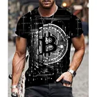 Мужская свободная футболка с коротким рукавом, облегающий пуловер с 3D-принтом биткоина и круглым вырезом, Повседневная Уличная мода, лето 2021