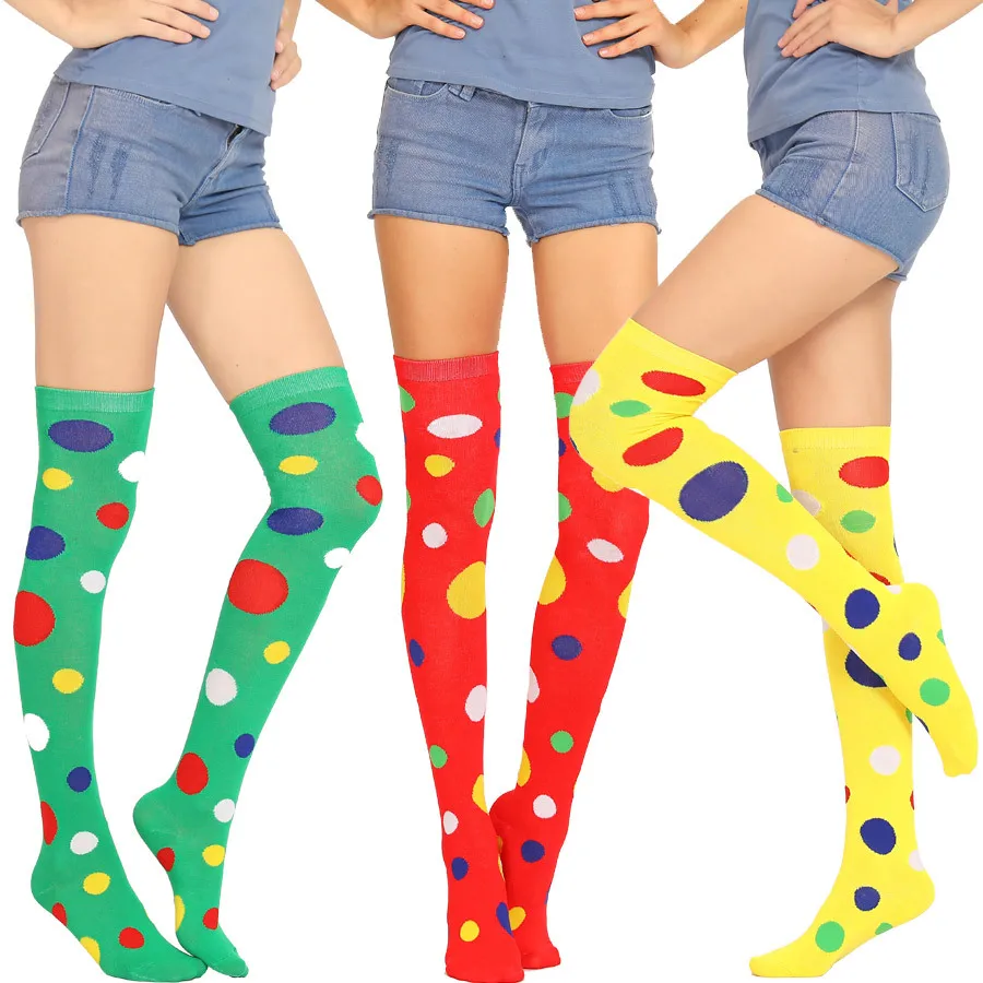 

Women Girls Over Knee Socks Long Cotton Sweet Cosplay Fun Colorful Irregular Polka Dot Printed Thigh High Stocking Party Costume