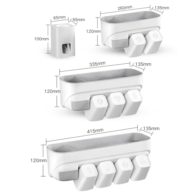 

Wall Mounted Toothbrush Holder with Cups Automatic Toothpaste Squeezer Dispenser Bathroom Accessories Cosmetic Storage Racks Set
