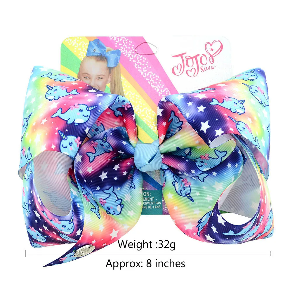8 дюймов JoJo Siwa Бутик волос банты с клипсами для девочек Радуга звезды цветная шпилька большие волосы бантики, аксессуары для волос 942
