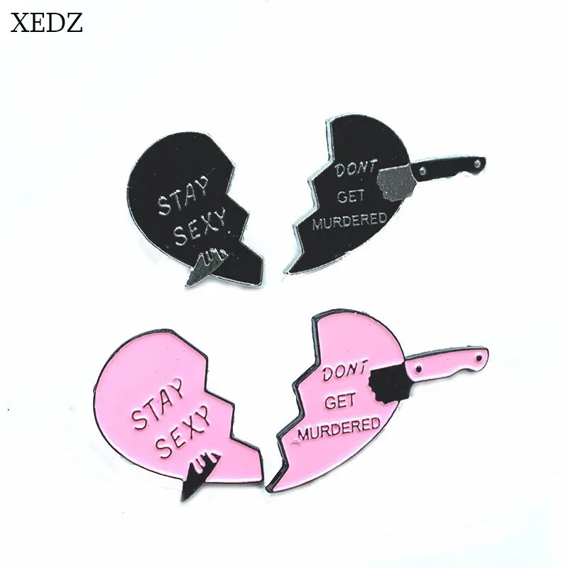 Новая розовая черная брошь XEDZ в виде двух сердец с ножом для любви модная