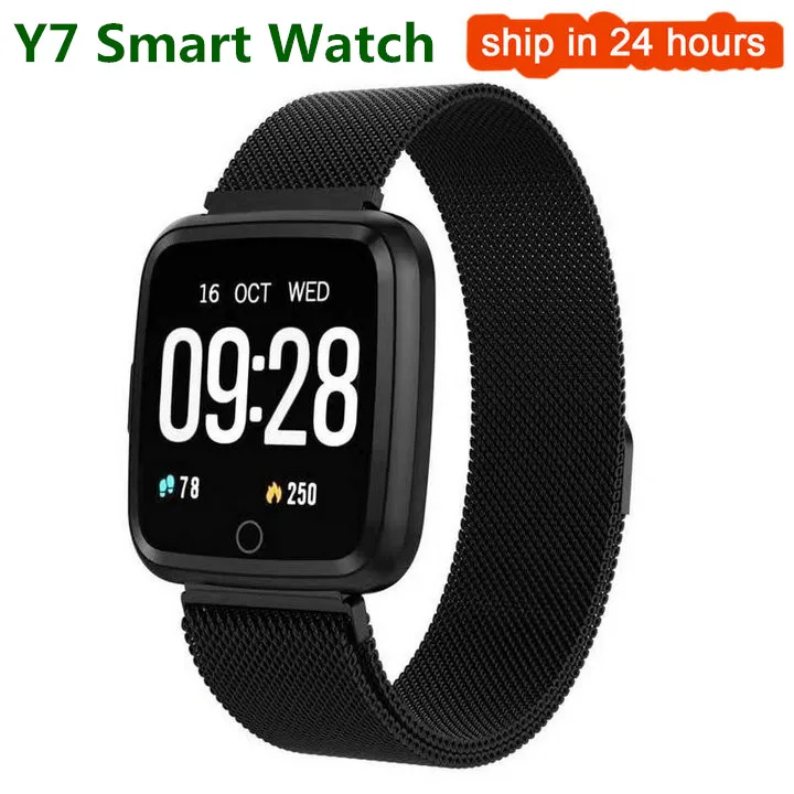 Y7 Смарт часы браслет кровяное давление кислородный спортивный трекер smartwatch водонепроницаемый монитор сердечного ритма браслет для мужчин и женщин - Цвет: metal black Y7