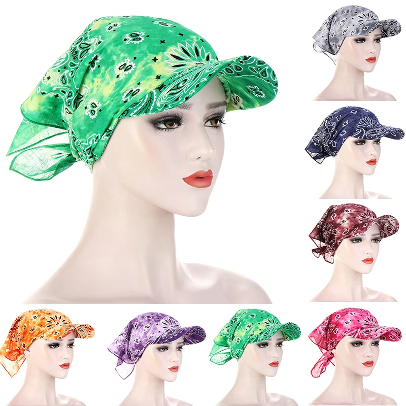

Women Men Unisex Cotton Hat Fashion Square Scarf Cap Soft Headscarf Baseball Cap Outdoor Printed Bandana With Brim Hats Gift