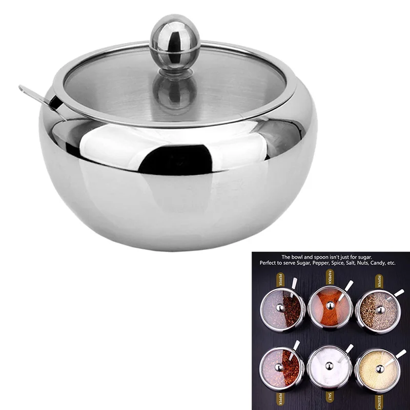 Сахарница из нержавеющей стали с прозрачной стеклянной крышкой для лучшего