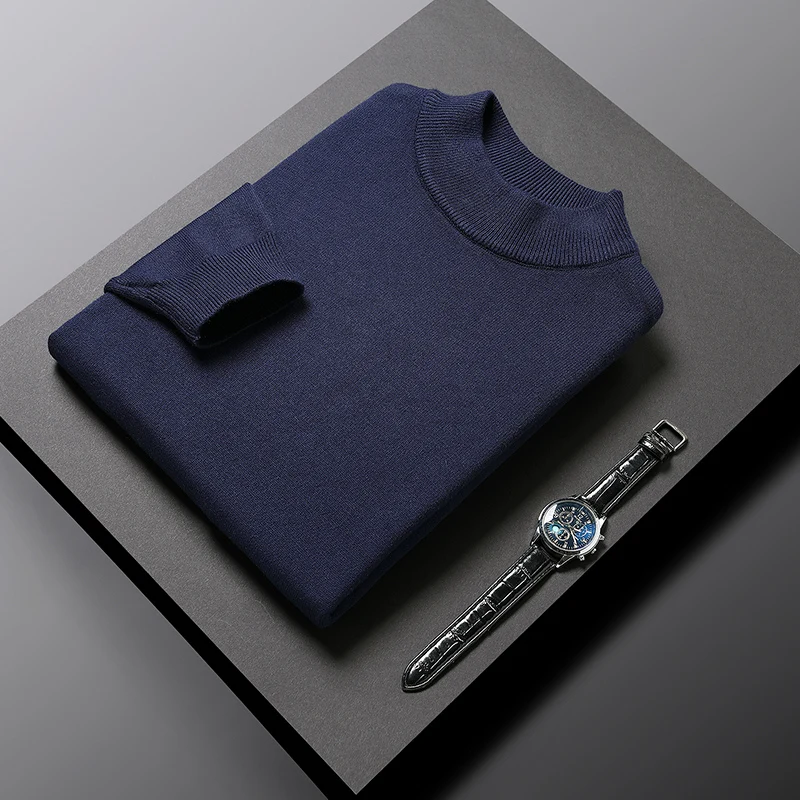 2022 new high end fashion brand knitted pullover sweater men half turtle neck autum winter woolen casual jumper clothes men free global shipping