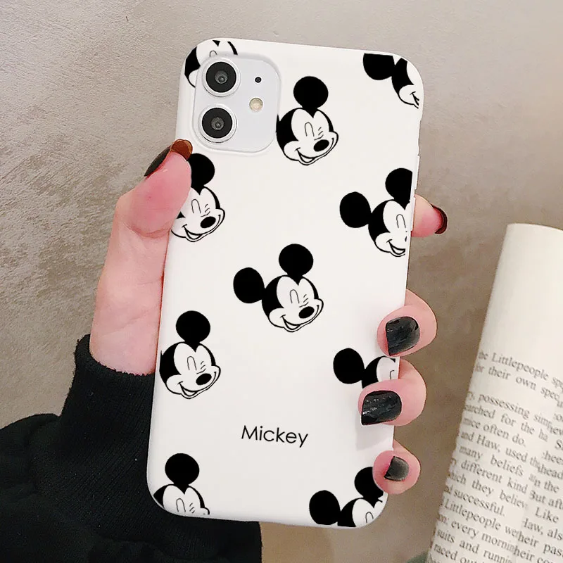 P2White Чехол для телефона iPhone 11 Pro XR X Xs Max 8 7 6 Plus 6S 5S SE матовый Силиконовый чехол с мультяшной мышкой мягкая задняя крышка - Цвет: P2White