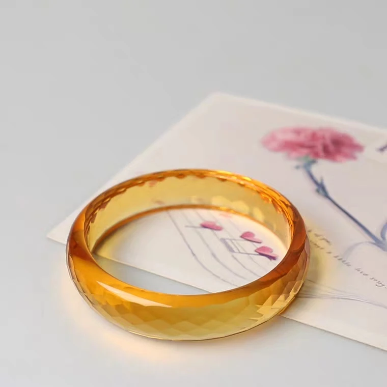 Натуральный желтый цитрин кварцевый браслет с прозрачной огранкой женский 54 мм 55