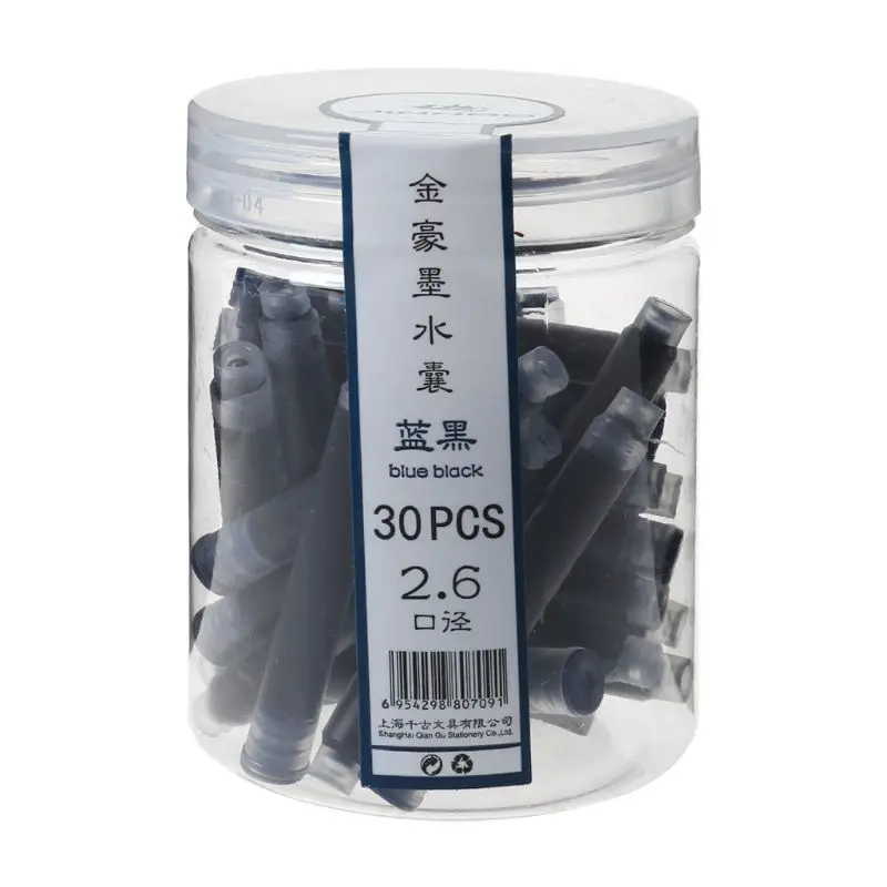 

30pcs Jinhao Universal Black Blue Fountain Pen Ink Sac Cartridges 2.6mm Refills School Office Stationery X6HB