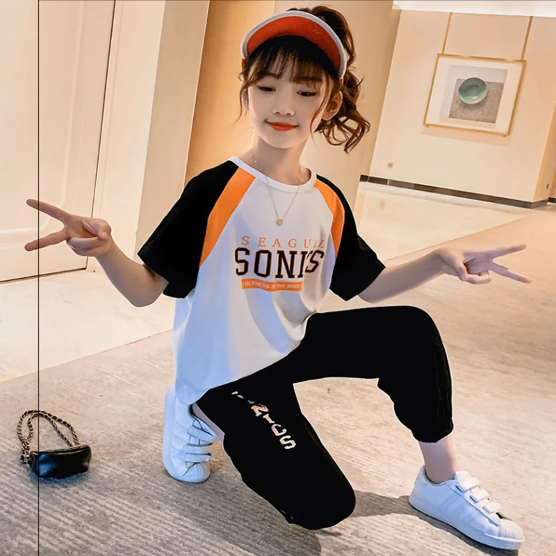 

High-quality children's clothing girls suits summer hot sale kids cotton sports suits girls sportswear