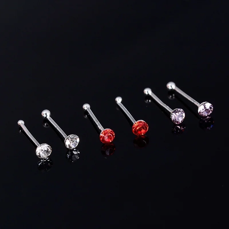 Трендовое кольцо-гвоздики с круглым кристаллом для пирсинга носа 24 шт./кор.