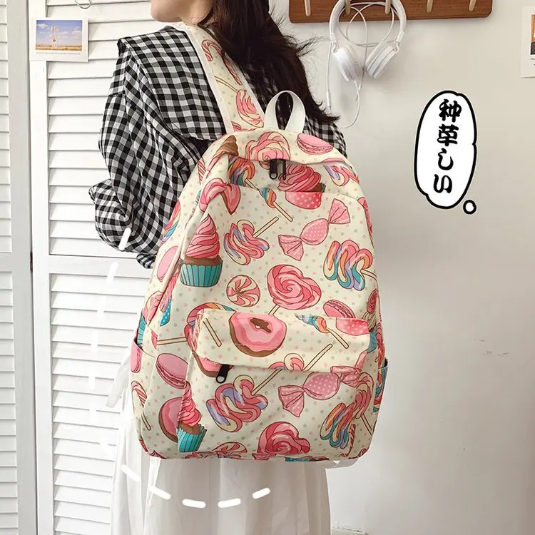

2021 New Summer Japanese Student Backpack Women Kawaii Candy Print Backpacks Big School Bags For Teenage Girls Mochila Feminina