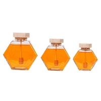 3pcsset 380220100ml honey jar with wooden honey stick spoon glass hexagon sealed honey storage bottle kitchen tools