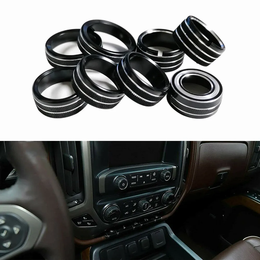 

Central Control Audio Adjustment Knob Air Conditioner AC Switch Button Decoration Frame Cover Trim ABS For Chevy Silverado 14-18