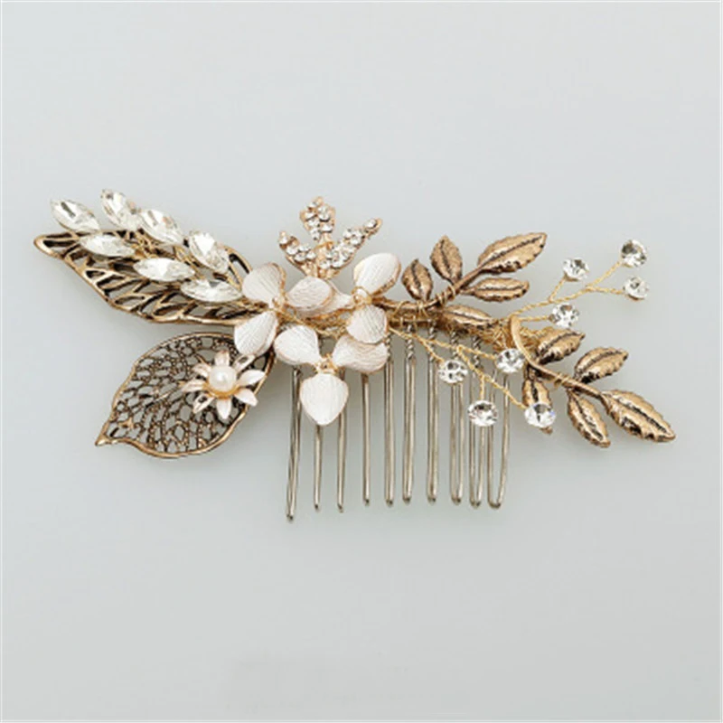 Hollowing out Leaf Bridal Hair Comb For Bride Handmade Wedding Jewelry Accessories Party Headdress Flower Combs women Charms | Свадьбы и