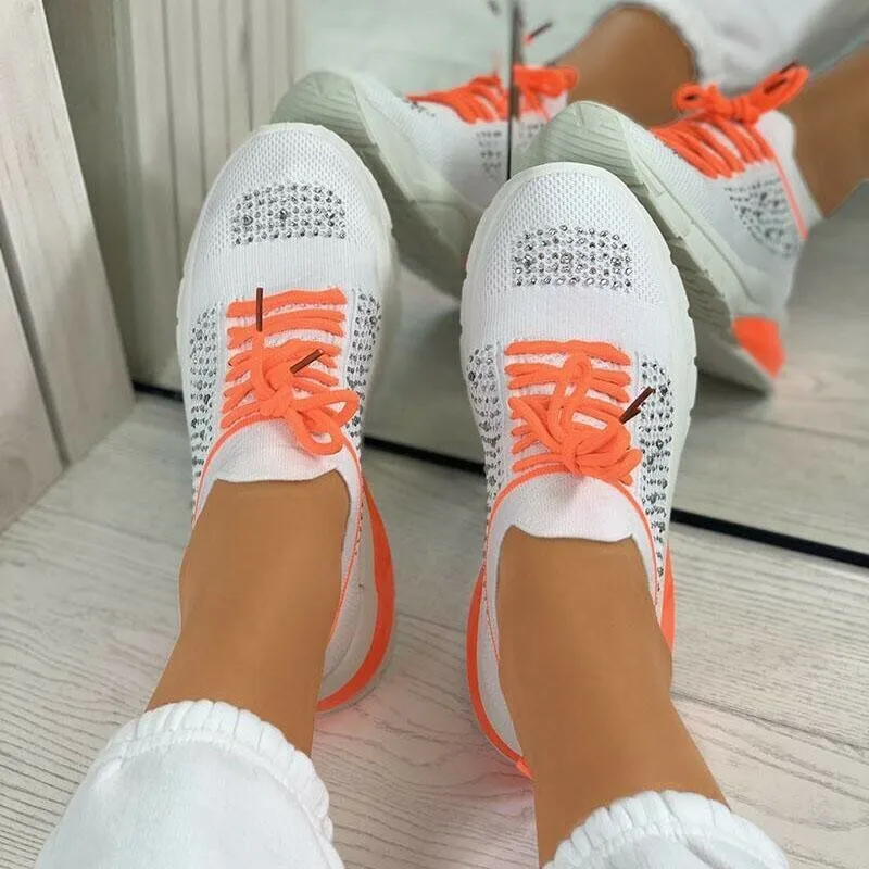 

Ladies Flat Shoes Knitting Vulcanized Shoes For Women Light Sneakers Lace Up Breathable Casual Mesh 2021 Fashion Female Footwear