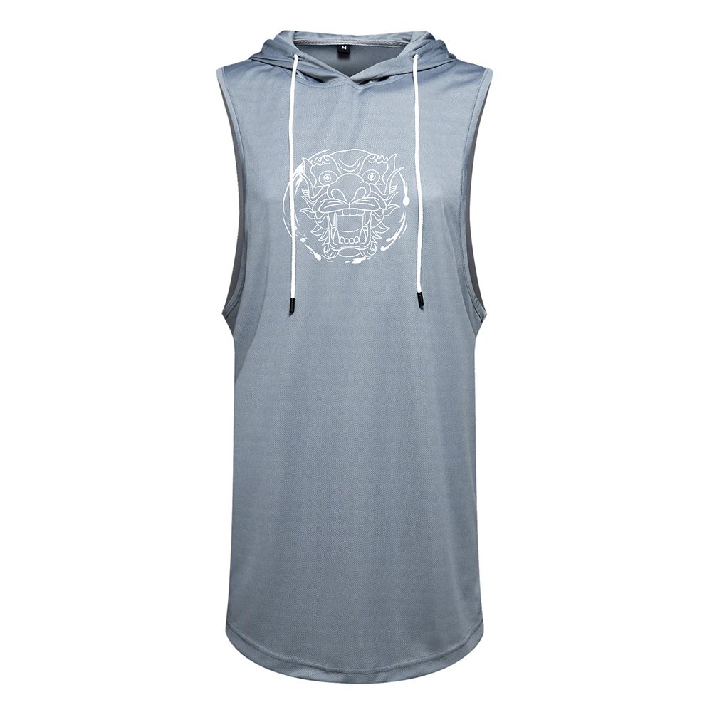 Мужская Однотонная футболка с капюшоном без рукавов в американском/европейском