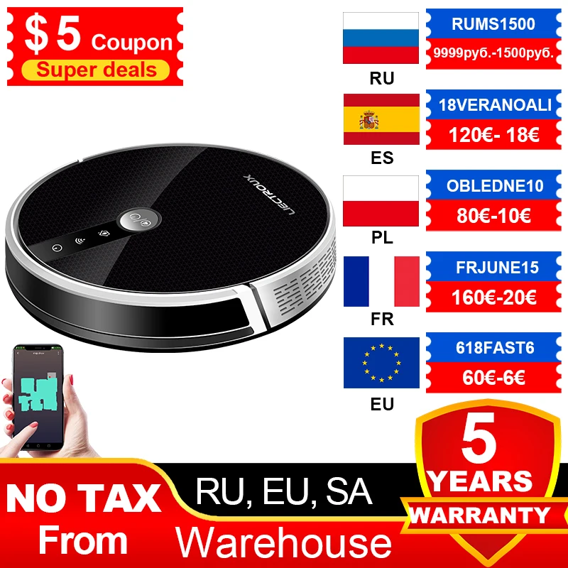 LIECTROUX C30B Robot Vacuum Cleaner Map Navigation,WiFi App,4000Pa Suction,Smart Memory,Electric WaterTank,Wet Mopping,Disinfect