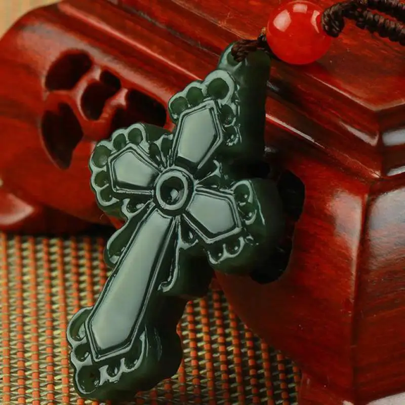 

Подлинная зеленая нефритовая подвеска в виде креста, подвеска для мужчин и женщин, настоящий китайский Синьцзян Хэтянь, Нефритовый камень, ...