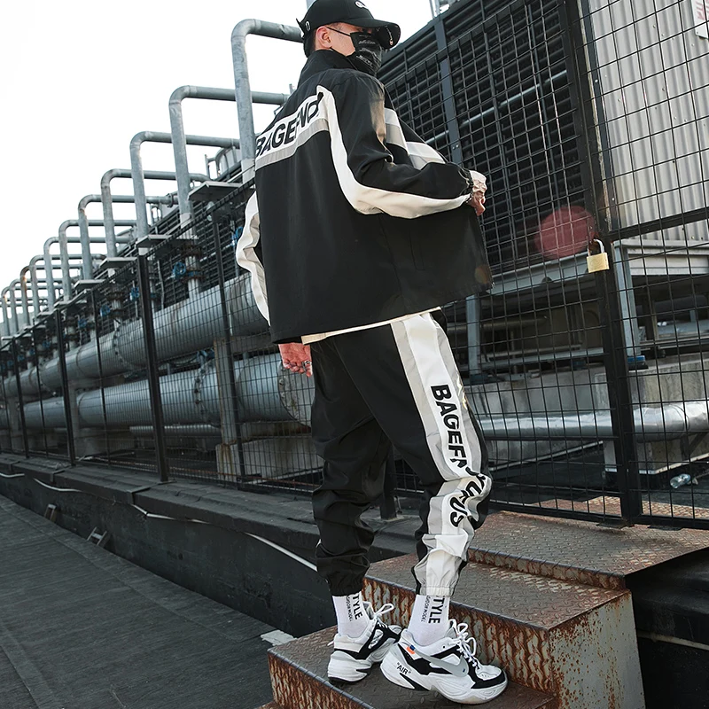 

Men's Tracksuit Streetwear Two-piece Set Sweat Suit Polyester Overalls Men's Jacket and Harem Pants 2020 Hip Hop Mens Clothing