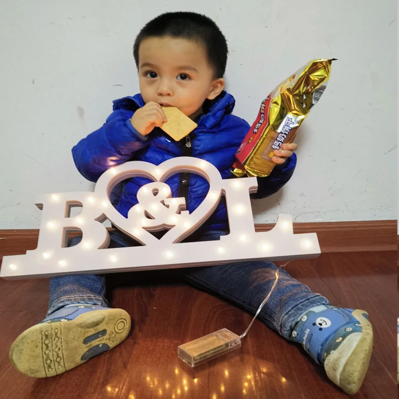 Персонализированные деревянные имени теплый LED свет знак двери набор ночь