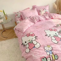 pink cat white grid print bed cover set kids boy duvet cover adult child bed sheets and pillowcases comforter bedding set