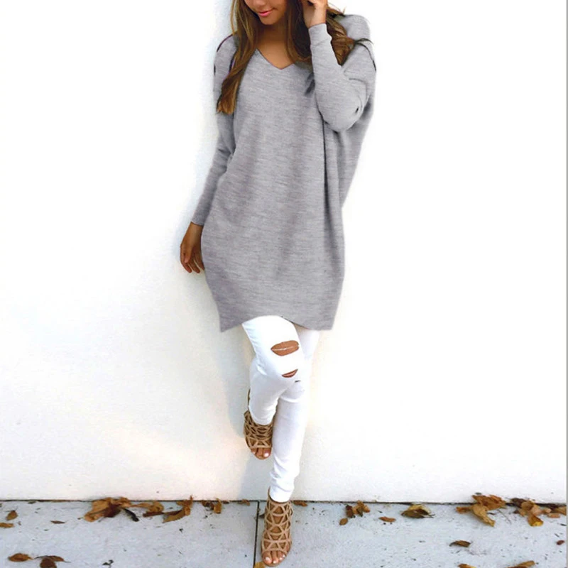Модный женский свитер с v-образным вырезом и длинными рукавами в европейском