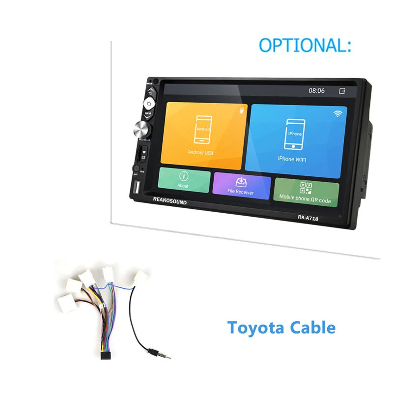 With Toyota Cable Podofo Andriod 2Din Автомагнитола " HD плеер MP5 сенсорный экран Bluetooth мультимедийный плеер авторадио MirrorLink автомобильный монитор резервного копирования - Цвет: With Toyota Cable